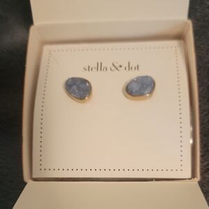 Stella & Dot Gold-Trimmed Blue Stud Earrings Druzy Earring Never Worn